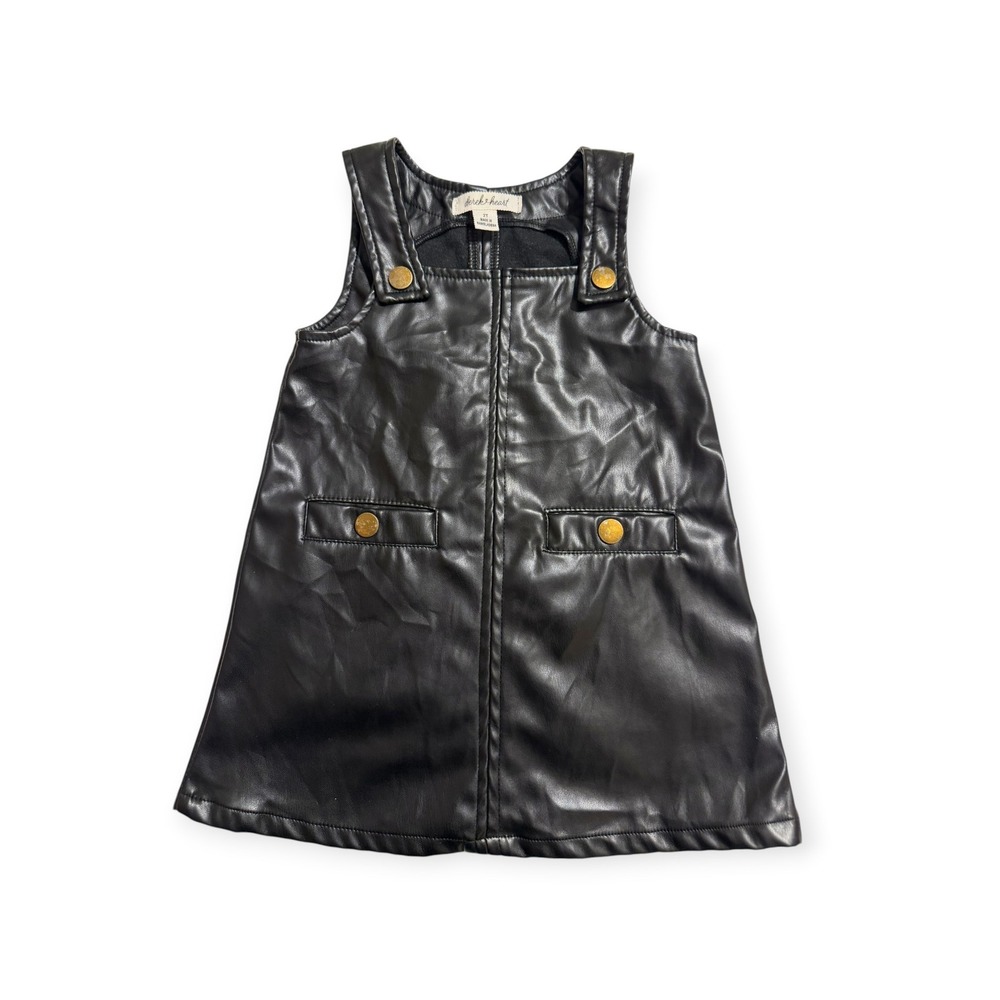 Derek Heart Toddler Girls Black Faux Leather Pinafore Jumper Dress Size 2T